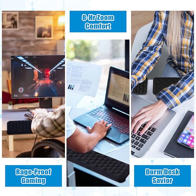 L-Shaped Desk Elbow Pads (2-Pack) - Adjustable Spacing Memory Foam Desk Edge Cushion for Forearm & Wrist Support, Ergonomic Desk Arm Rest for Office, Gaming & Home