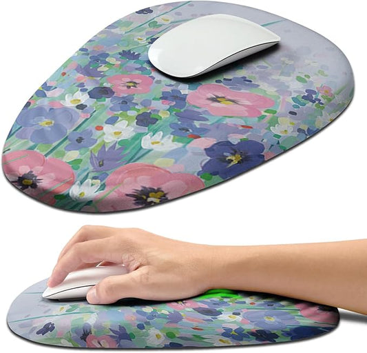 Hokafenle Ergonomic Mouse Pad Wrist Support with Stepped-Wedge Design, Wrist Rest Pain Relief Mousepad Filled with Memory Foam, Carpal Tunnel Mousepad for Wireless Mouse(12x8 inch, Painting Flowers)