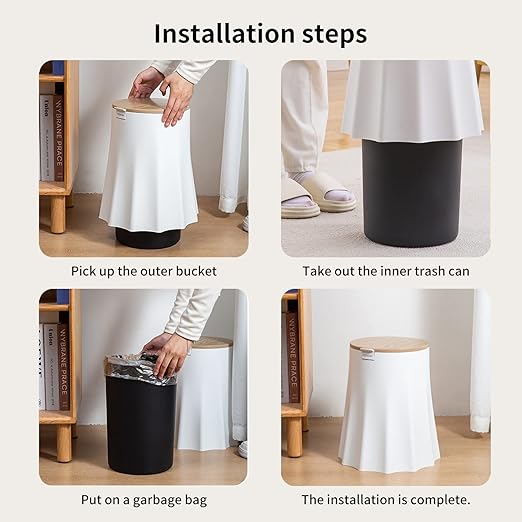 Bedroom Trash Can with Lid, 10L Office Trash Bin with Press Top Lid, Dog Proof White Garbage Can, Modern Nordic Waste Basket, 3 Gallon Plastic Garbage Bin for Home, Bathroom, Kitchen (White)