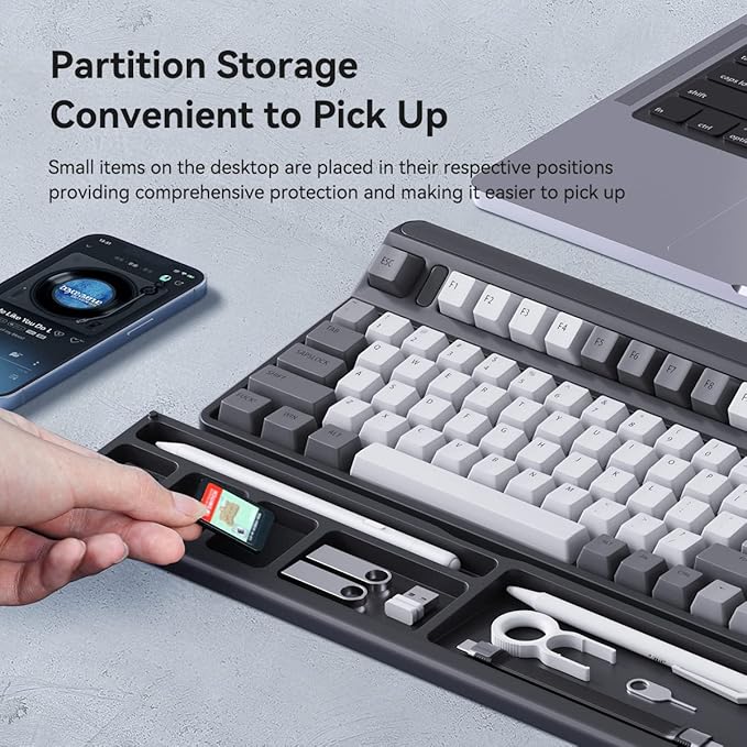 Hagibis Keyboard Wrist Rest Pad Support with Desktop Partition Storage Case, Ergonomic Soft Memory Foam, Anti-Slip Rubber Base for Computer Keyboard, Laptop, Office, Home (Black)