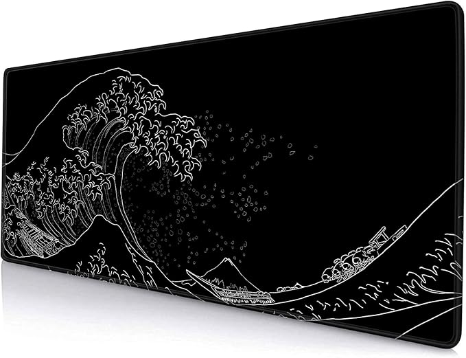 Gaming Mouse Pad, Large Mouse Pads for Desk, Non-Slip Rubber Base Mousepad, Keyboard Mouse Mat, Desk Pad with Stitched Edges, 31.5x11.8inch, The Great Wave Off Kanagawa
