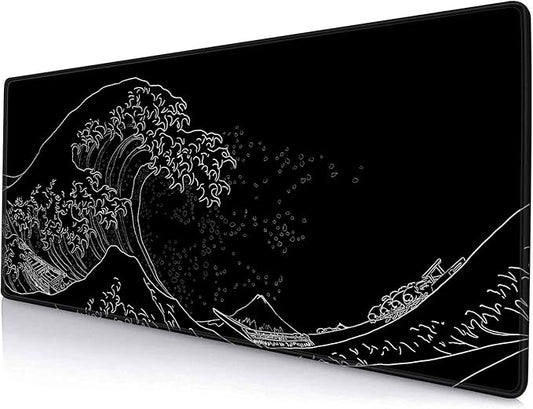 Gaming Mouse Pad, Large Mouse Pads for Desk, Non-Slip Rubber Base Mousepad, Keyboard Mouse Mat, Desk Pad with Stitched Edges, 31.5x11.8inch, The Great Wave Off Kanagawa