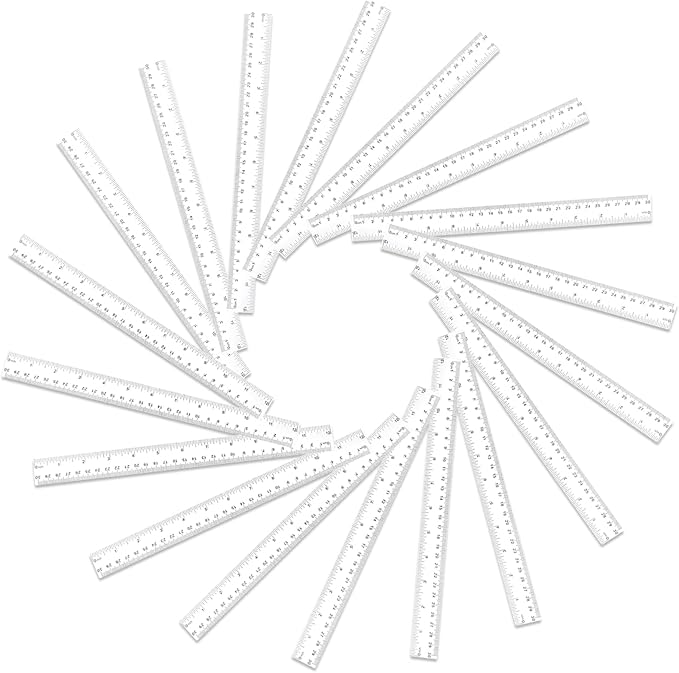 Koogel 40 PCS Plastic Straight Rulers, Plastic Measuring Tool, 12 Inch Shatterproof Clear Ruler Bulk for Classroom with Centimeters and Inches for Student, Kids, School, Office, Home