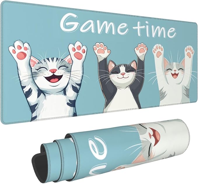 Funny Cat Desk Mat Large Gaming Mouse Pad Funny Cat Extended Mousepad Big in Laptop Computer Mouse Keyboard Mat for Office Desk Decor 31.5x12 in