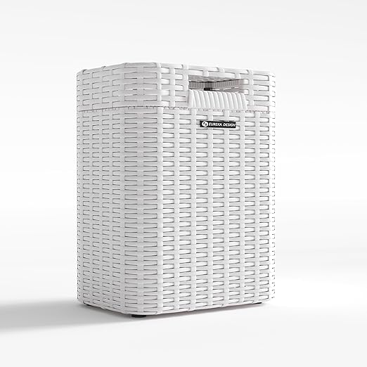 Ypati Handwoven 4 Gallon Rattan Trash Can with Lid, Boho Style Decorative Indoor and Outdoor Trash Bin with Shelf, Waste Basket for Bathroom, Patio, Study, with Trash Bags, Porcelain White, Eureka