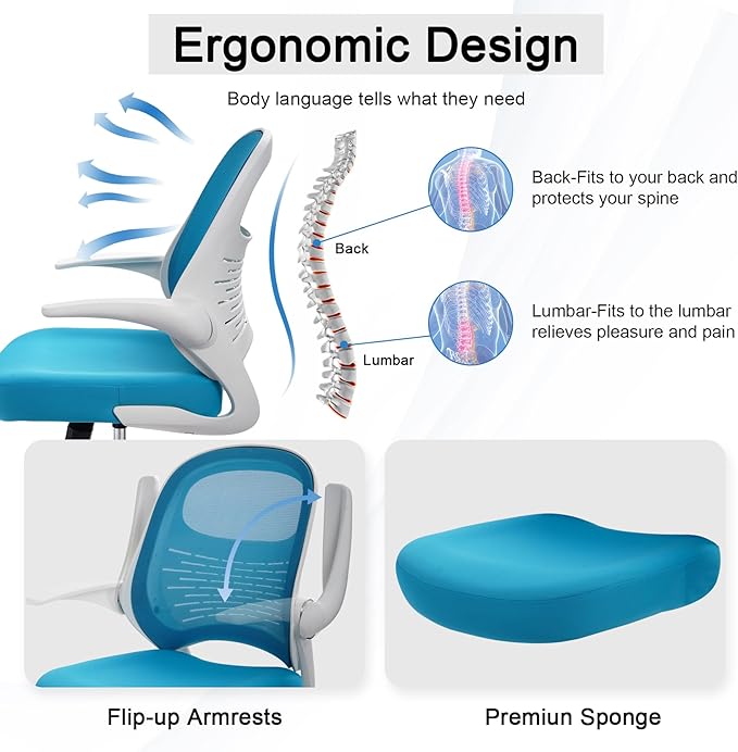 HYLONE Tall Drafting Chair Standing Desk Chair with Flip-Up Armrests, Adjustable Height Ergonomic Office Chair with Footrest Ring - High Stool Chair for Standing Desk (Blue)
