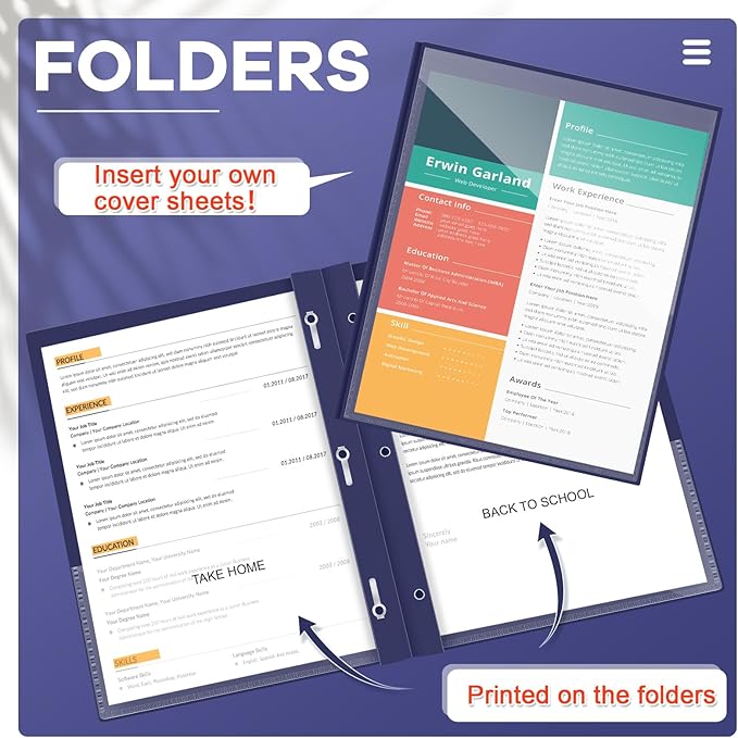 Henoyso 24 Pcs Plastic Folders with Clear Front Pocket and 3 Prong Take Home Plastic 2 Pocket Folder Back to School for Students Parent Teacher Communication for School Office (Navy Blue)