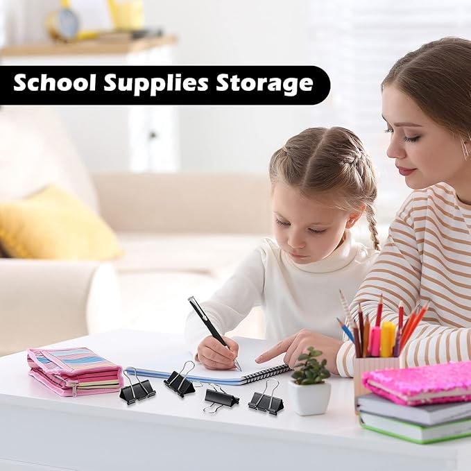 Yexiya 300 Pcs Medium Binder Clips Paper Med Clips Office Supplies Paper Clamps for Teachers Students School Office Business Paperwork Supplies (Black, 1.25 Inch)