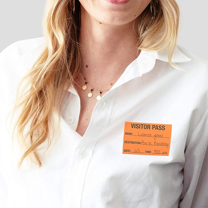 Orange Visitor Pass / 500 Fluorescent Orange Visitor Identification Stickers / 2" x 3" Rectangle Guest Badge Labels/Made in The USA
