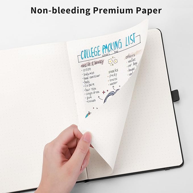 RETTACY Bullet Dotted Journal Notebook, 192 Pages, A5 Medium Size (5.7'' x 8.3''), Leather Hardcover, 100 GSM Thick Paper, for Bullet Journaling, Planning, Tracking (Red)