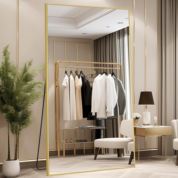 MELOMOIR 82"x44" Oversized Floor Mirror Freestanding, Oversized Mirror Full Length for Bedroom Living Room Dressing Room Gym Yoga Hair Salon, Gold Mirror Full Length with Shatterproof Tempered Glass