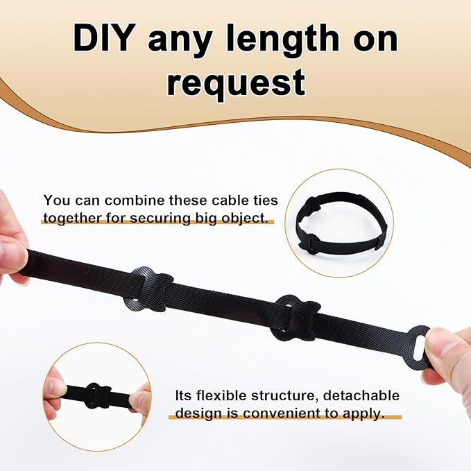 Reusable Cable Ties 8 In 100 Pack Heavy Duty Black Cord Organization Straps Adjustable & Releasable Hook and Loop for Indoor/Outdoor Wire Management