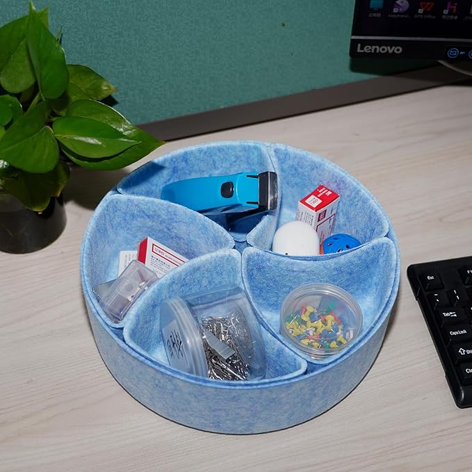 Felt Desk Drawer Organizer Tray,8 Pack Office Desk Drawer Dividers,Felt Drawer Round Storage Box For Saving Space,Makeup Drawer Organizer Bins.(Blue)