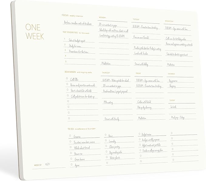 One Week - Elegant Undated Weekly Desk Planner, Gold Foiled, A4, Minimalist Weekly To Do List Notepad, Daily Schedule, Work Week Planner Pad, Eco-friendly, FSC™ Certified