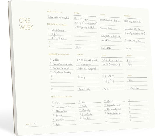 One Week - Elegant Undated Weekly Desk Planner, Gold Foiled, A4, Minimalist Weekly To Do List Notepad, Daily Schedule, Work Week Planner Pad, Eco-friendly, FSC™ Certified