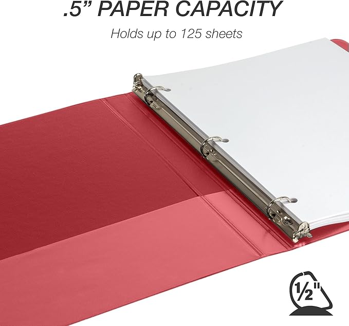 Samsill Durable 0.5 Inch Binder, Made in The USA, D Ring Binder, Customizable Clear View Cover, Ruby Red, Holds 125 Pages