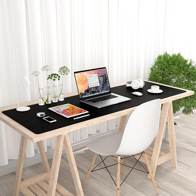 Hsurbtra Desk Pad, 48" x 17" PU Leather Desk Mat, XXXL Extended Mouse Pad, Waterproof Desktop Blotter Protector, Non-Slip Ultra Thin Large Laptop Keyboard Writing Mat for Office Home, Black
