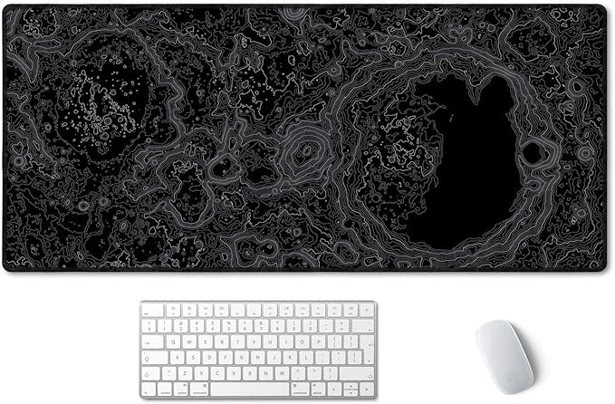 SSOIU Moon Topographic Map Extended Mouse Pad, XXL Gaming Mouse Pads, Large Big Mousepad Laptop Computer Keyboard Mat Desk Pad with Non-Slip Base Stitched Edge for Gaming Office, 35.5 x 15.7 inch
