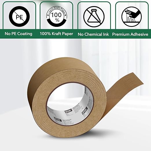 6 Rolls Brown Packing Tape 2 Inch Bulk, 2025 Upgrade Kraft Paper Packaging Tape, 2 Inch x 55 Yards, Cardboard Shipping for Packing Boxes, Tear by Hand for Express Parcels & Office Use