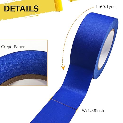 Premium Blue Painters Tapes, Masking Master Tape, No Residue & Easy Removal, Painting Tape for Painter, DIY Paper Arts & Crafts, Spraying Drywall Paint, 12PCS 1.88 Inches x 60.1 Yd Painter's Tape