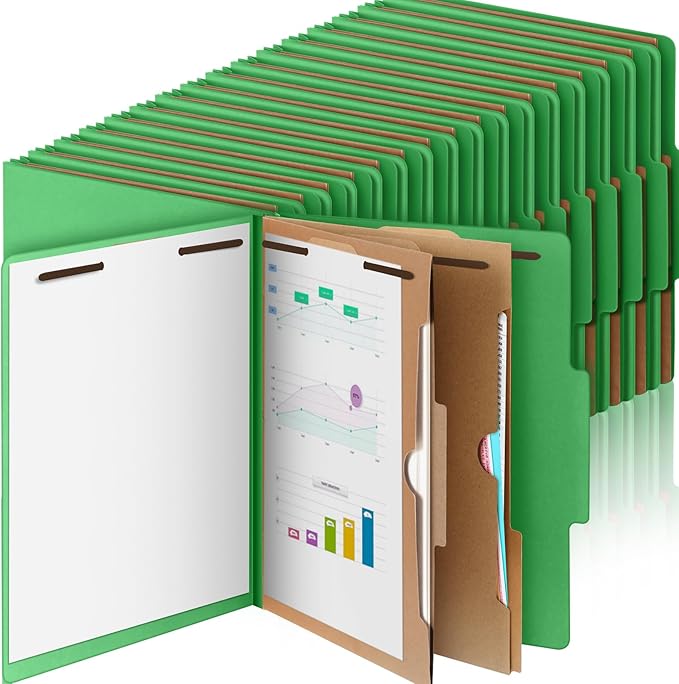 Skyygemm 36 Pcs Classification Folders Letter Size, 2 Pocket Dividers Pressboard File Folder with Fasteners, Expanding File Organizer Bulk for Teachers, Clergy, Office, Church, Christmas (Green)