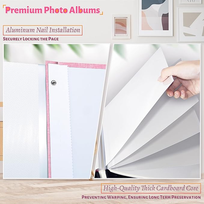 Photo Album Self Adhesive Scrapbook,Large Photo Book for 4x6,5x7,8x10 Pictures,DIY Album for Baby Wedding Family Travel Birthday,with Metallic Pen and Scraper