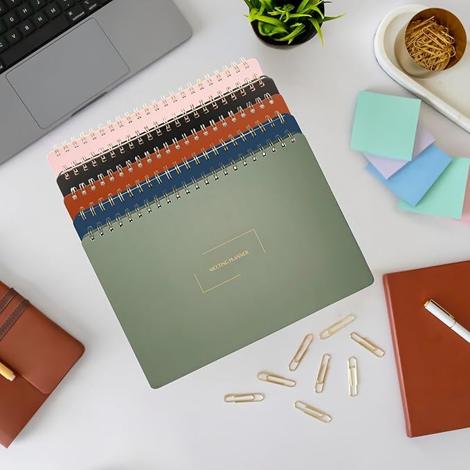 | Meeting Notebook for Work | 8.25" x 11.75" | Project Planner | Simple Design | Multiple Layouts | Office and Business Planner (Navy, Meeting Planner - Landscape)