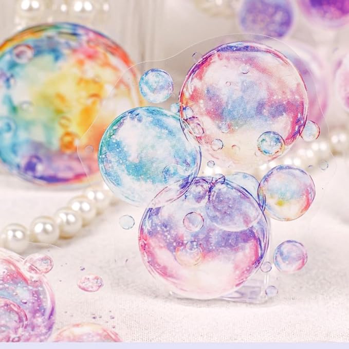90 Pieces Exquisite Dreamy Bubble PET Sticker Set, Aesthetic Decorative Coloful Bubble Stickers for Scrapbooking, Journaling, Waterproof DIY Crafts, and Junk Journal Supplies