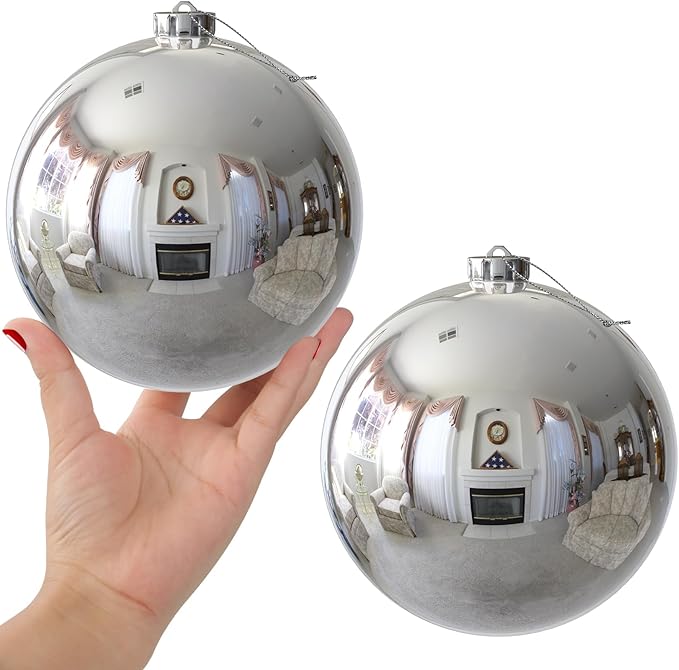 Silver 6.0" Extra Large Christmas Balls - Christmas Tree Decoration Ornaments Shatterproof Hanging Shiny Balls for Birthday Holiday Wedding Decorations Set of 2pcs