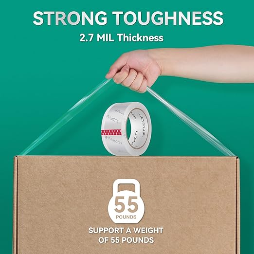 FugaCity Clear Packing Tape Refills (36 Rolls),Heavy Duty Packaging Tape for Moving Sealing, Moving Supplies,2.7 Mil Thick, 1.88 in Wide,65 Yards Per Roll,Total 2340 Yards