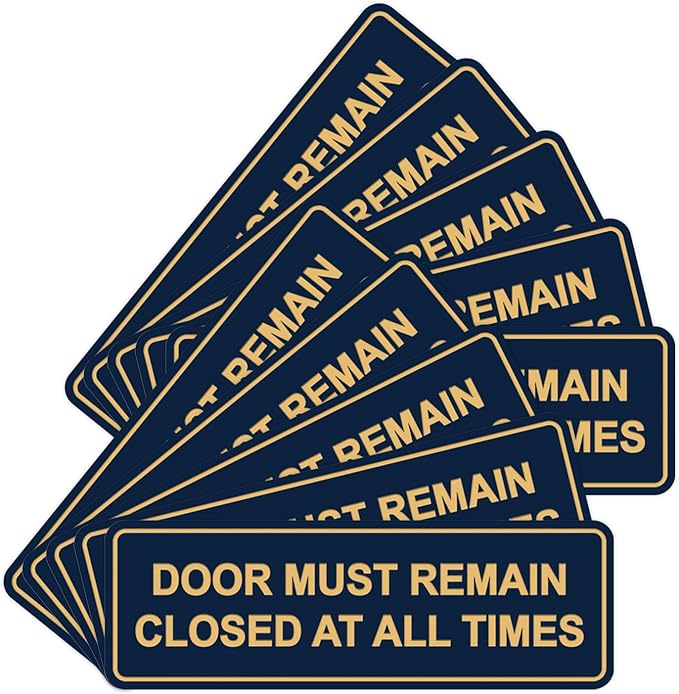 Signs ByLITA Standard Door Must Remain Closed At All Times Sign (Navy Blue/Gold) - Medium 10 Pack