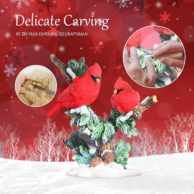 Christmas Snow Globes, Cardinal Christmas Snow Lantern with 8 Songs, 6H Timer Battery & USB Powered Glitter Music Box for Christmas Table Decorations Home Decor