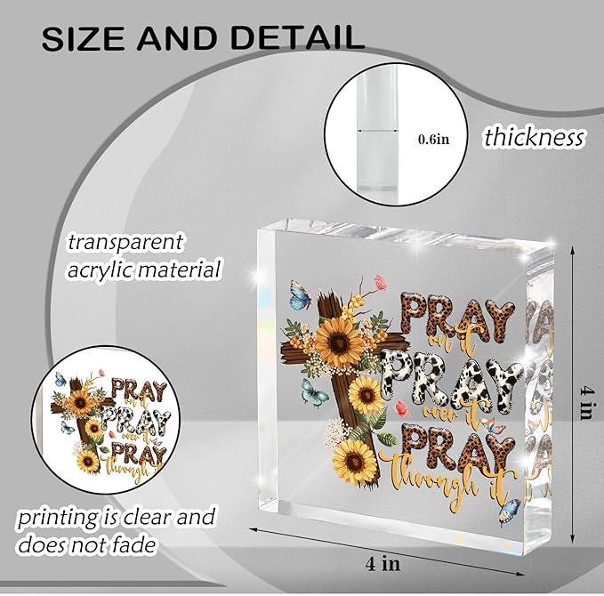 Power in Prayer Inspirational Decor, Pray Over It Bible Verse Wall Art Christian Gifts for Women, Scripture Desk Sign for Modern Home Office Room Bathroom Bedroom Decoration 4x 4 Inches (Leopard)