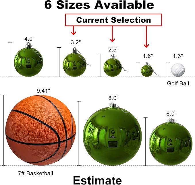 Lime Green Christmas Ornaments - Christmas Tree Decorations Shatterproof Hanging Balls for Birthday Wedding Holiday Decor Set of 36pcs, Multi-Sizes(1.6",2.5",3.2")
