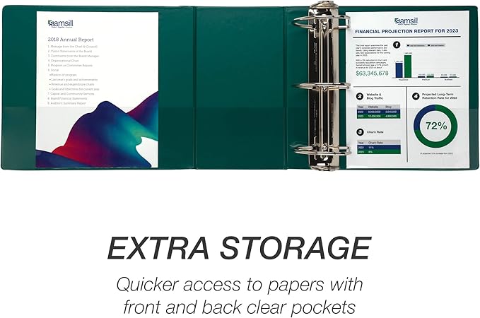 Samsill Durable 6 inch 3 Ring Binder, Made in USA, Locking D Ring FSC 100% Recycled Chipboard, Green, 6 Pack