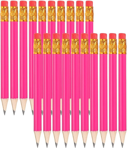 MECCANIXITY Golf Pencils with Erasers, 4" HB Mini Half Pencils Pre Sharpened Small Pens for Wedding Bridal Shower Game Office Writing Drawing(Rose Red, Pack of 20)