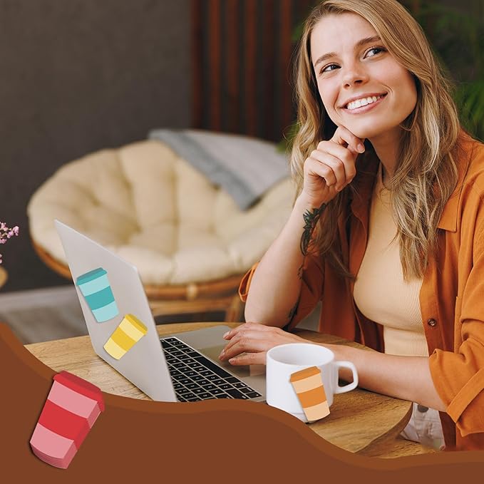 12 Pcs Coffee Cup Sticky Notes Self Memo Notes for School Classroom Wall Home Office Students Coffee Lover Office Supplies Party Favors Gifts Bookmarks