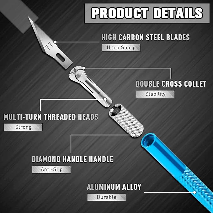 DIYSELF 2 Pack Exacto Knife for Crafts, Precision Knife Exacto Blades, Hobby Knife for Models, Craft Knife for Scrapbooking, Carving Knife for Stencil, Art, 20 Extra Blades(Blue)