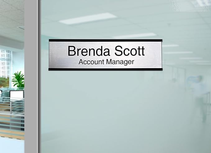 2" x 10" Personalized Aluminum Name Plates, Custom Office Desk or Wall Name Plates with Two Lines of Custom Texts, Three Name Plate Colors Silver, White, Black, Holders are Optional