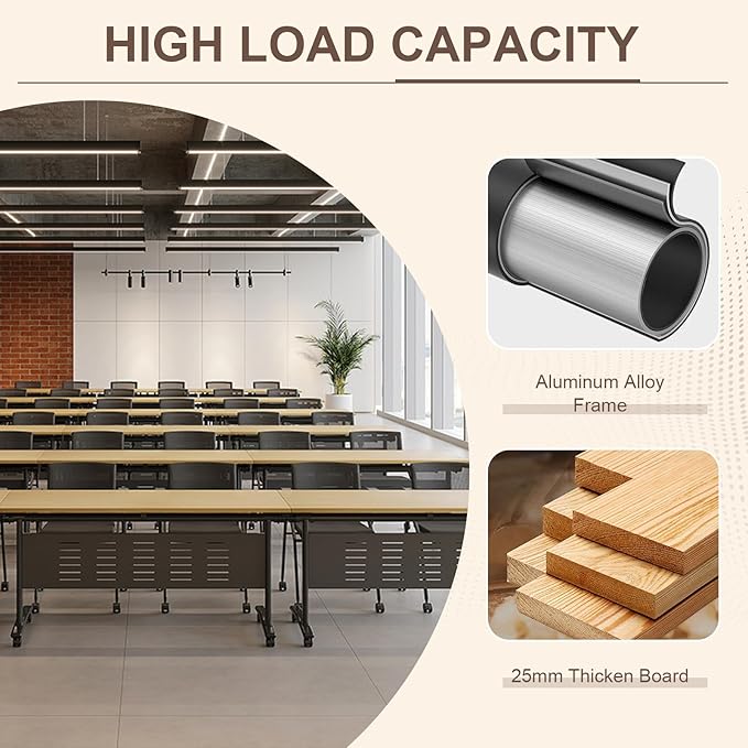 Folding Conference Room Table, Modern Conference Tables with Wheels, Large Rectangular Mobile Training Tables for Office Classroom, Foldable Modular Boardroom Seminar Table Maple (2pack L55.1in)