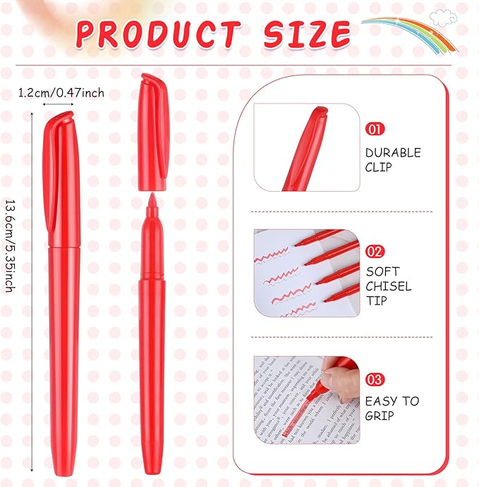 Cholemy 50 Pcs Chisel Tip Highlighter Pens Bulk Pocket Style Highlighter Markers for Adults Kids Organizing Coloring Underlining Home School Office(Red)