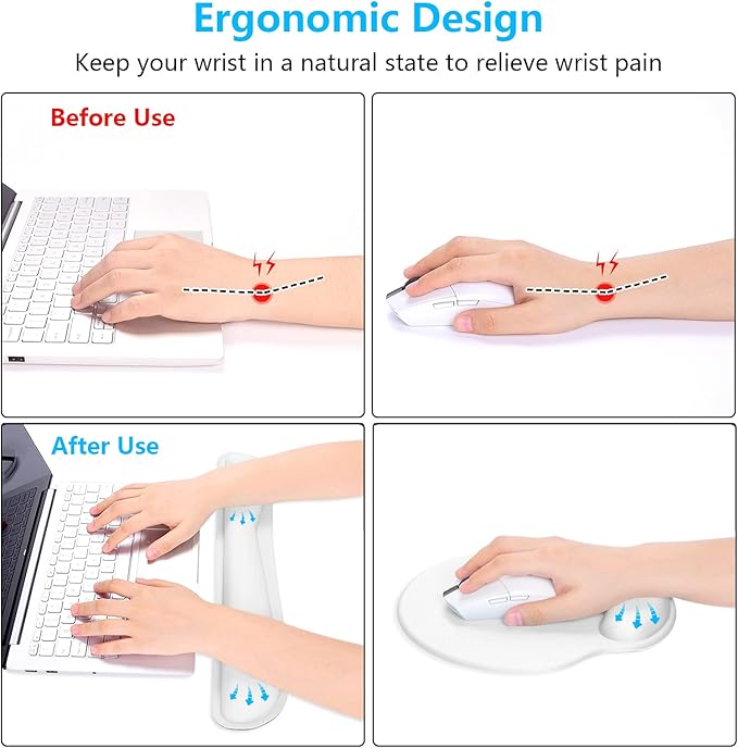 Dapesuom Keyboard Wrist Rest and Mouse Pad with Wrist Support, Memory Foam Wrist Rests for Keyboard and Mouse Set, Ergonomic Wrist Pad with Non Slip Base for Easy Typing & Pain Relief,Ivory White