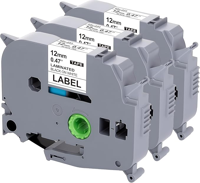 Weemay TZe TZ Tape 3 Pack 12mm Label Tape Compatible for Brother Ptouch Label Tape 12mm 0.47 Laminated White for PTD210 PTD220 PTH110BP PTD410 PTD600 Printer, 0.47" x 26.2'