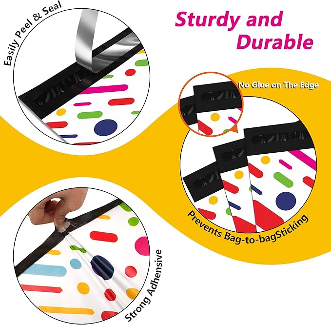 Poly Mailers 12x15.5 Inch 50 Pcs - Color Stripe Printed Shipping Bags, 2.4mil Thickness, Waterproof and Tear Resistant Mailing Envelopes, Self-Sealing Packaging Bags for Small Business