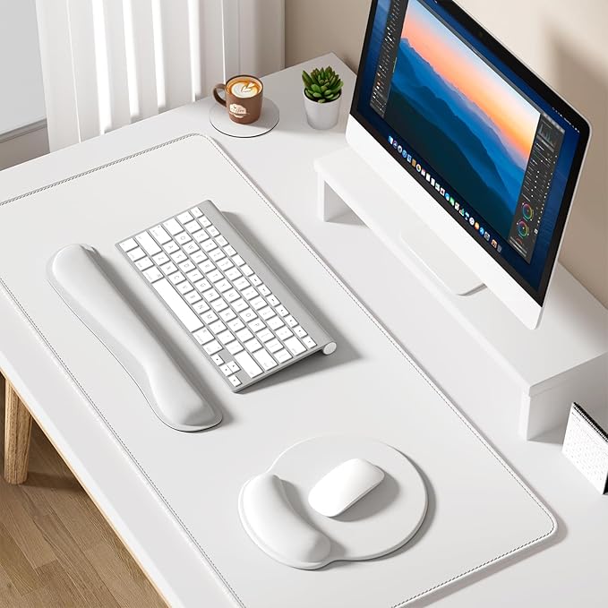 Dapesuom Large Gaming Mouse Pad, Mouse Pads with Wrist Rest Wrist Support, 4in1 Big XXL Desk Mat Desk Pad + Ergonomic Mousepad + Memory Foam Keyboard Mat Wrist Rest + Coaster Set for Computer, Gray