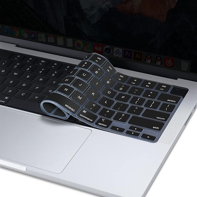 MOSISO Keyboard Cover Skin Compatible with MacBook Air 15 inch M3 A3114 M2 A2941/Air 13.6 A3113 A2681/Pro 14/16 M4 M3 M2 M1, Black