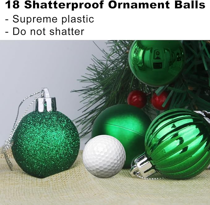 18Pcs Christmas Balls Ornaments for Xmas Tree - Shatterproof Christmas Tree Decorations Medium Hanging Ball Green 2.5in x 18 Pack
