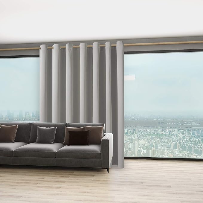 BONZER Room Divider Curtain Total Privacy Wall Wide Grommet Room Darkening Curtains for Patio Sliding Glass Door, 96L x 108W Inch (8L x 9W ft), 1 Panel, Silver