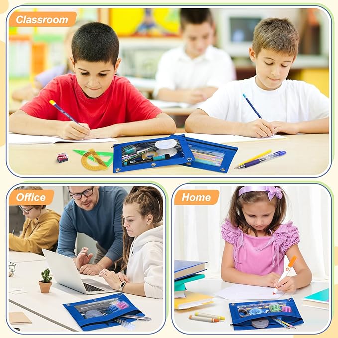 Shemira Pencil Pouch for 3 Ring Binder, Binder Pencil Pouch with Smooth Zipper, Clear Window Pencil Case for Binder, Zipper Pencil Pouches, Big Capacity 3 Ring Binder Pencil Bag, Azure Blue