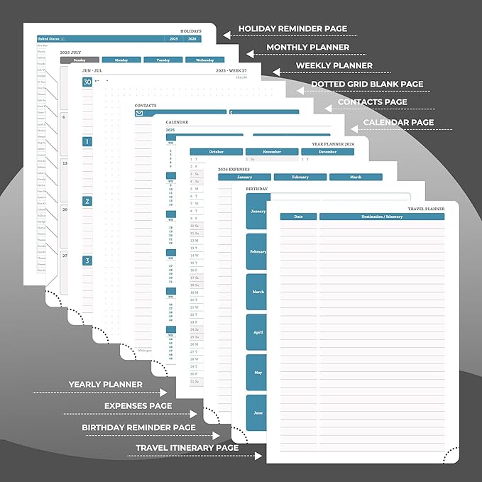 Planner 2025-2026 Daily Weekly and Monthly,8.5"x6.5",18 Months Spiral Bound Calendar Agenda with Self-adhesive Pen Holder,2026 Academic Plan with Vegan Leather Soft Cover,Black